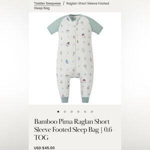 Nest designs Bamboo Pima Raglan Short Sleeve Footed Sleep Bag | 0.6 TOG